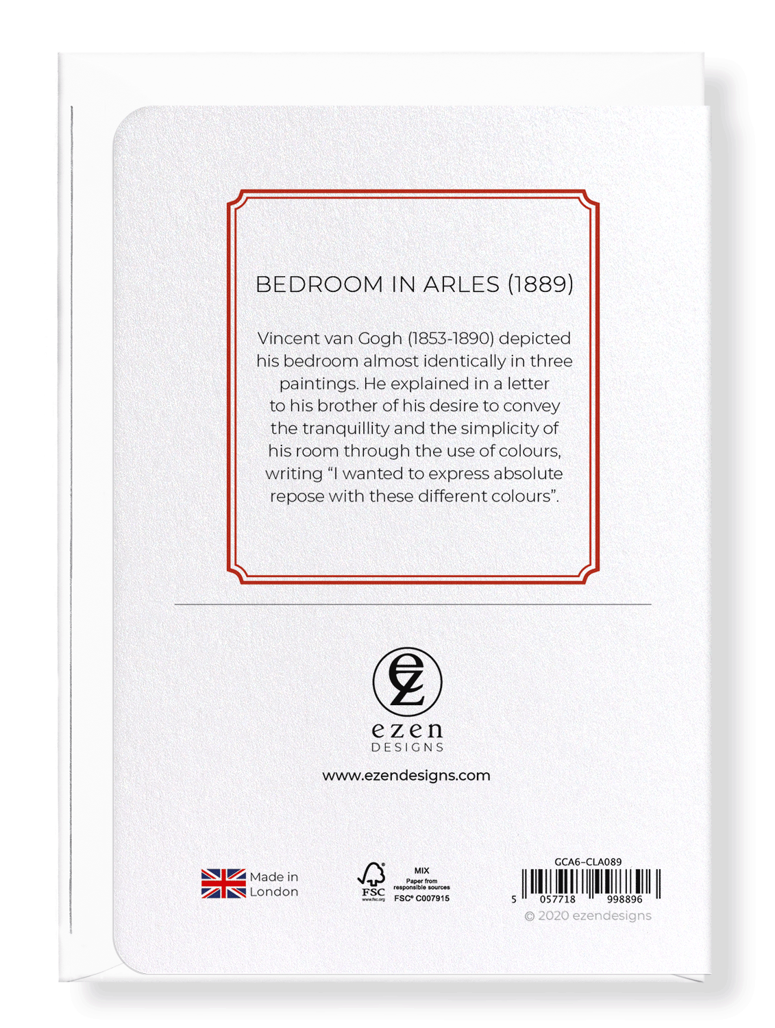 Ezen Designs - Bedroom in arles (1889) - Greeting Card - Back