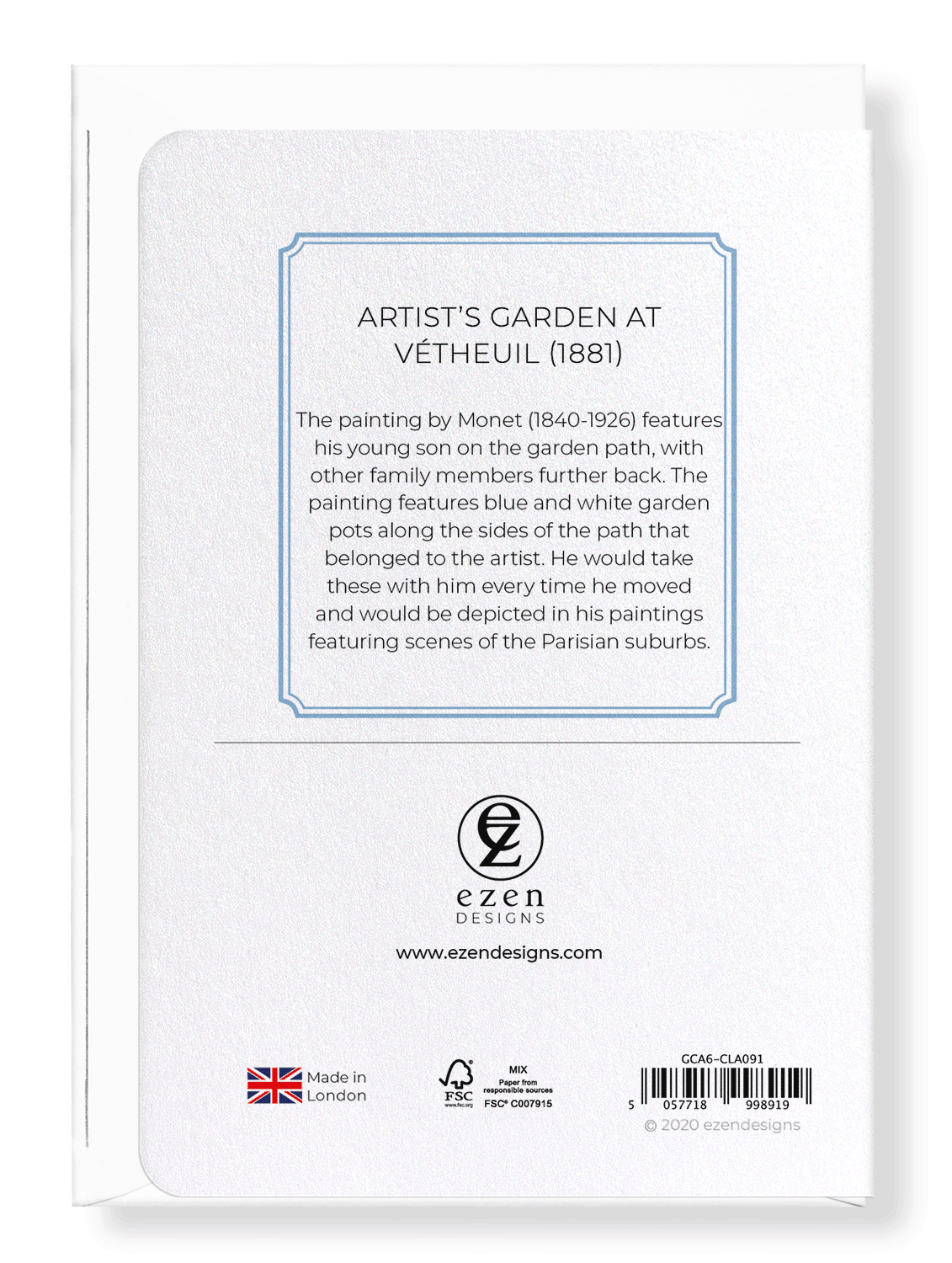 Ezen Designs - Artist's garden at vétheuil (1881) - Greeting Card - Back
