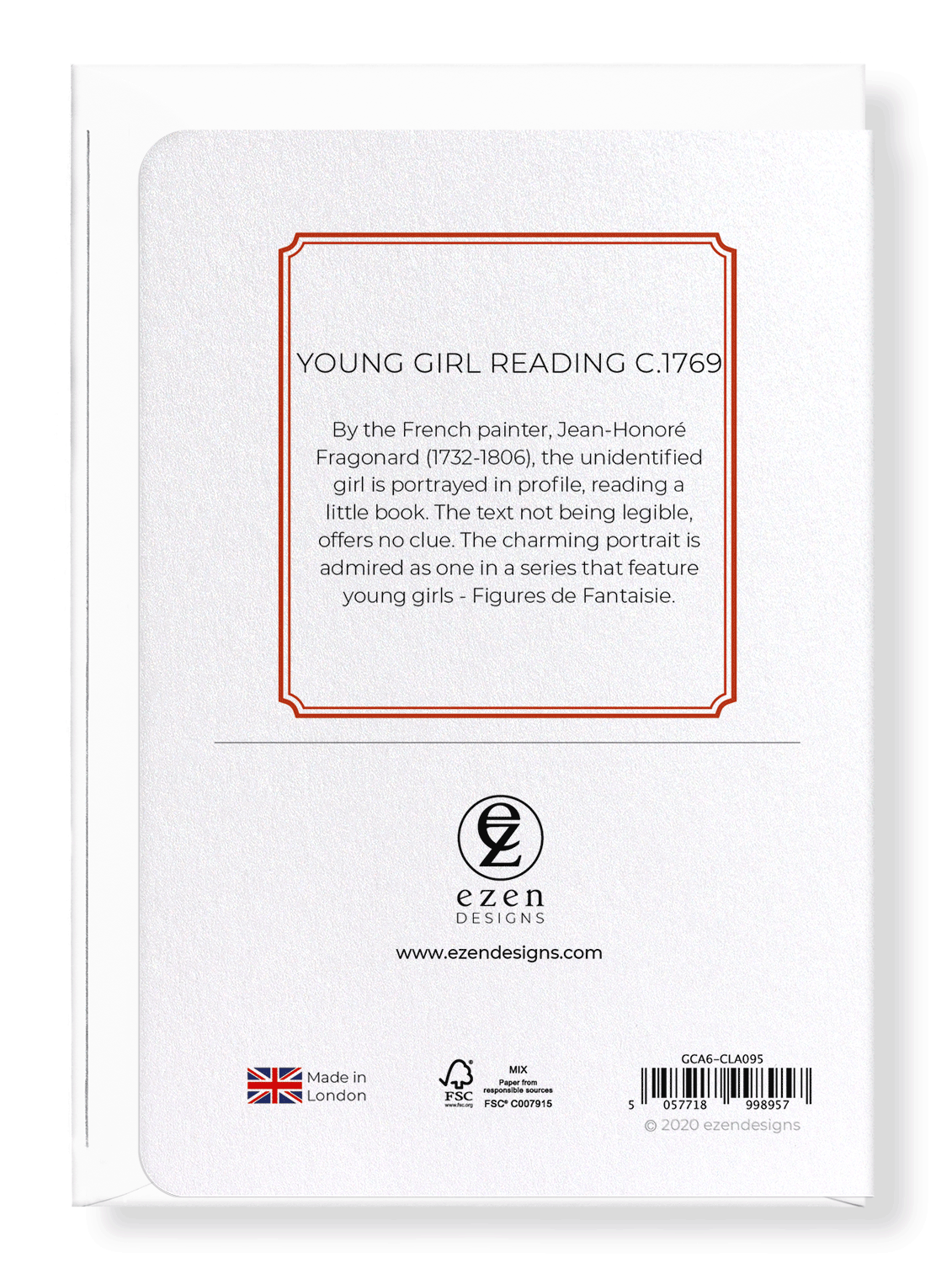 Ezen Designs - Young girl reading c.1769 - Greeting Card - Back