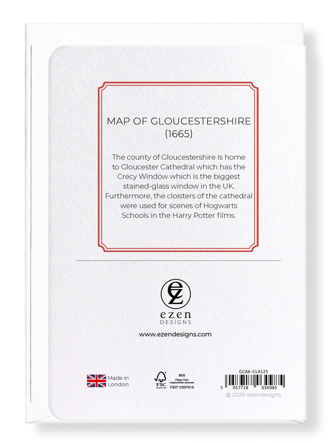 Ezen Designs - Map of gloucestershire (1665) - Greeting Card - Back