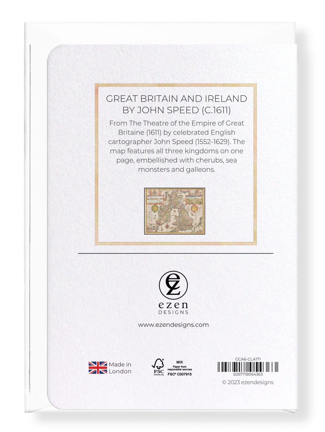 Ezen Designs - Great Britain and Ireland BY JOHN SPEED (C.1611) - Greeting Card - Back