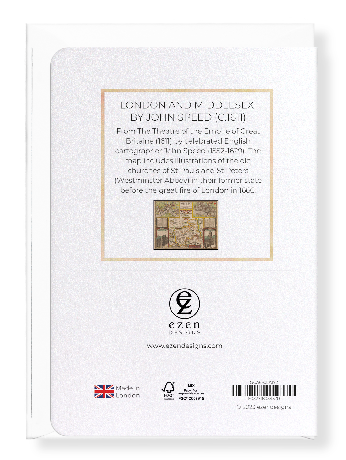 Ezen Designs - London and Middlesex by John Speed (c.1611) - Greeting Card - Back