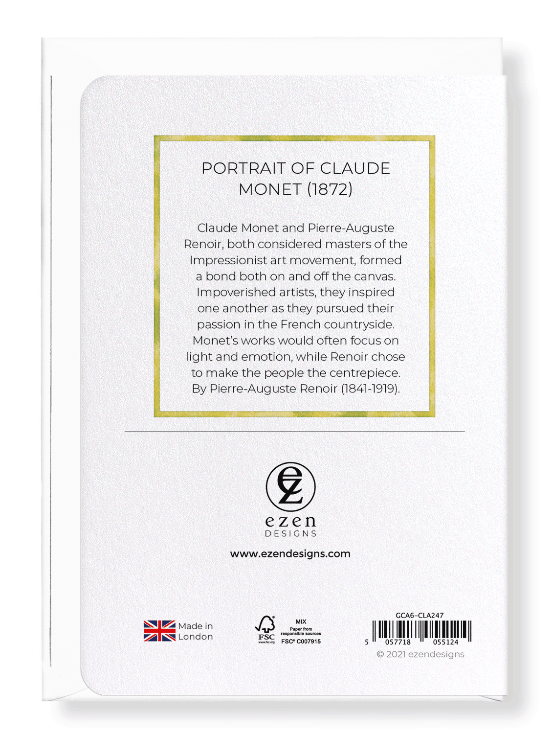 Ezen Designs - Portrait of claude monet (1872) - Greeting Card - Back