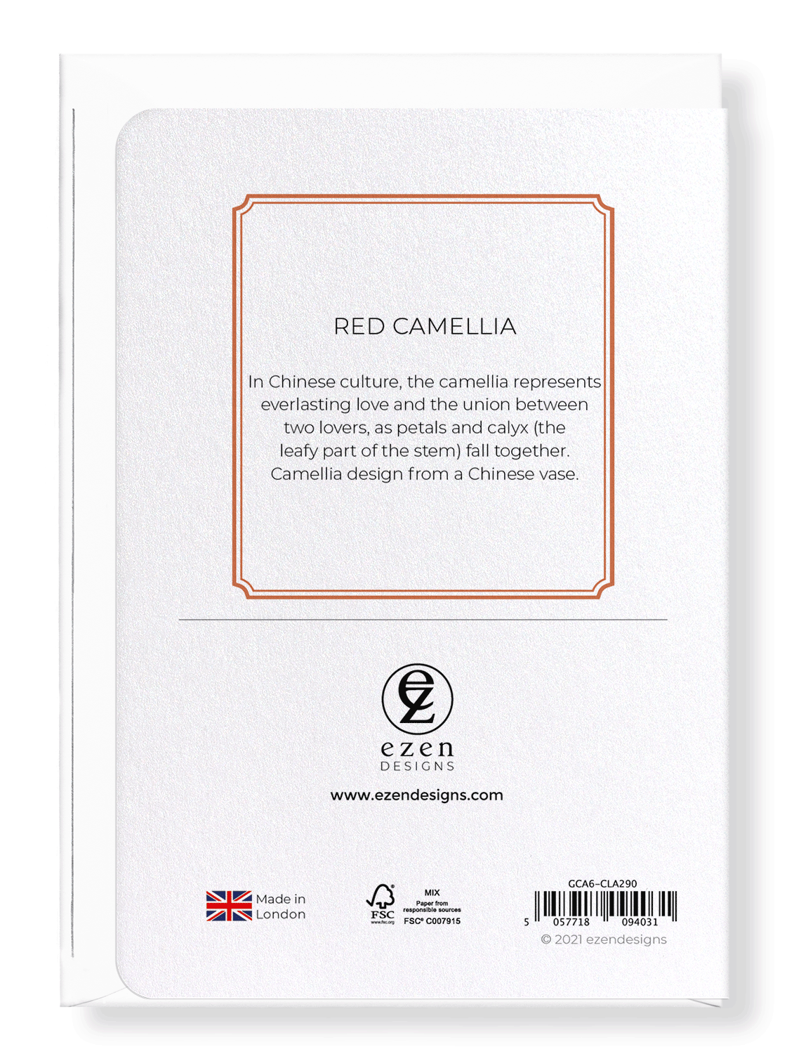 Ezen Designs - Red camellia  - Greeting Card - Back
