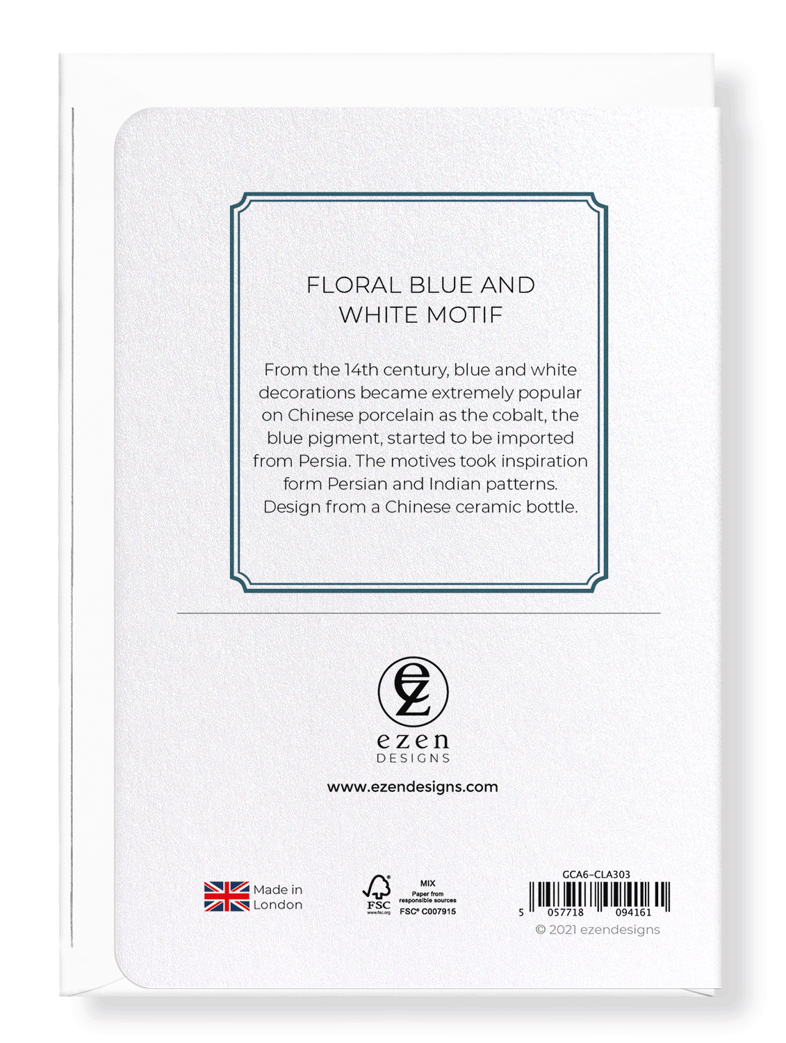 Ezen Designs - Floral blue and white motif  - Greeting Card - Back