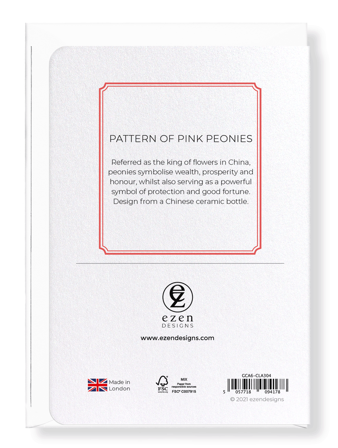 Ezen Designs - Pattern of pink peonies  - Greeting Card - Back