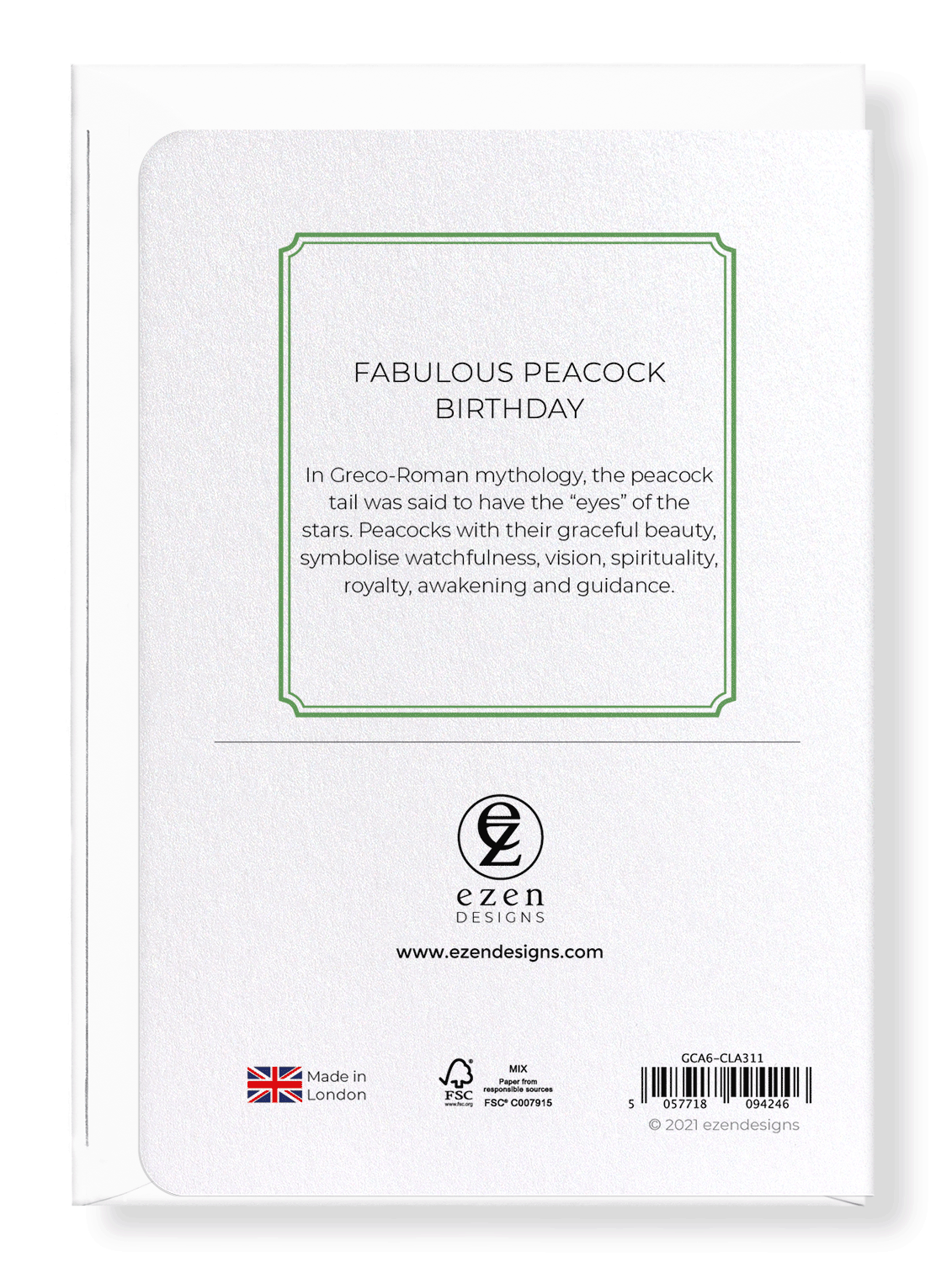 Ezen Designs - Fabulous peacock birthday - Greeting Card - Back