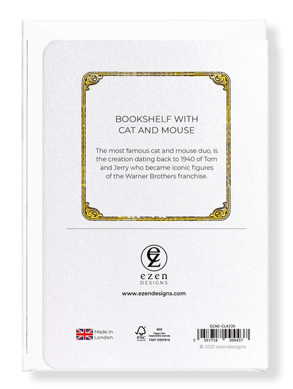 Ezen Designs - Bookshelf with cat and mouse - Greeting Card - Back