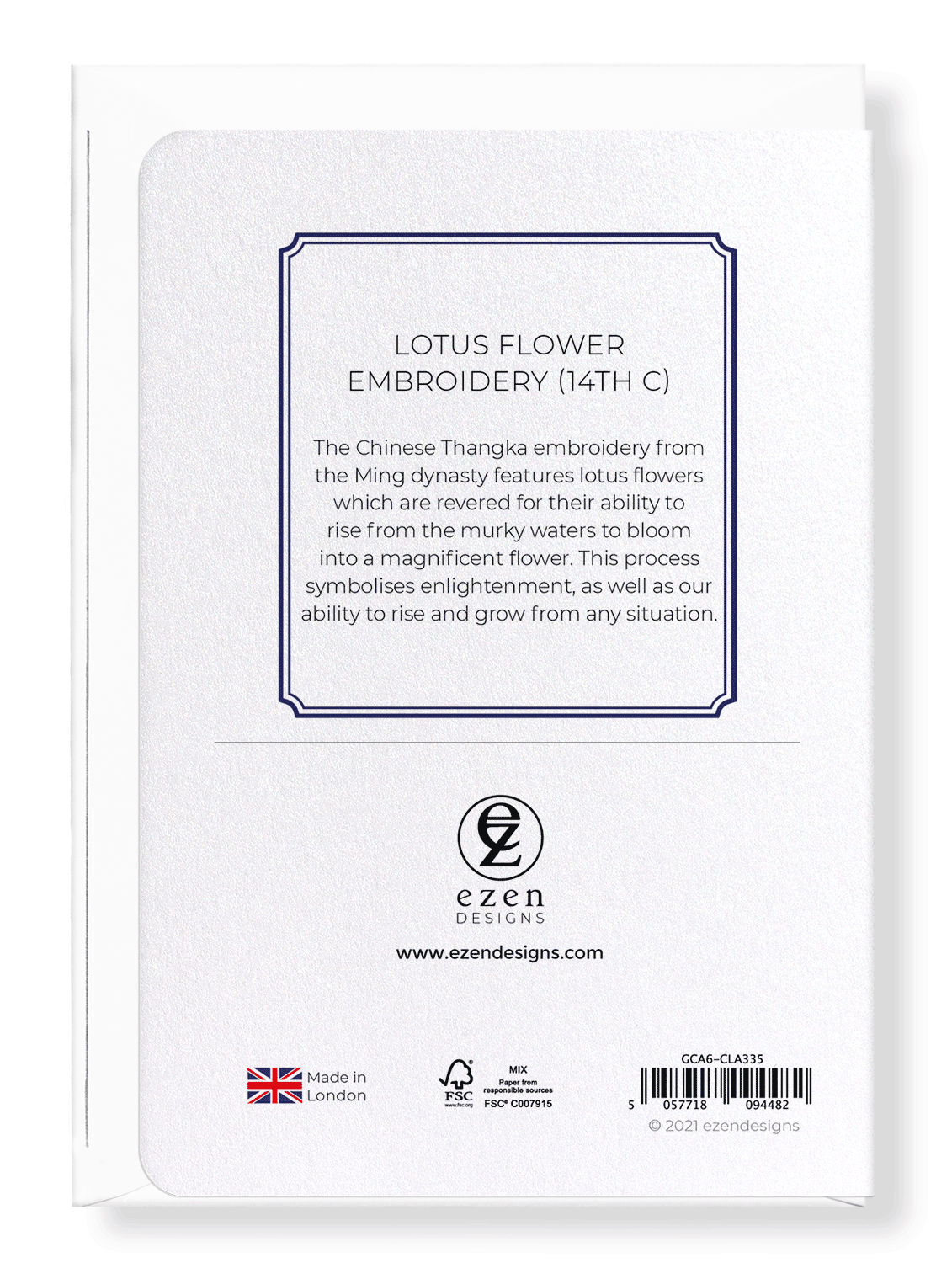 Ezen Designs - Lotus flower embroidery (14th C) - Greeting Card - Back
