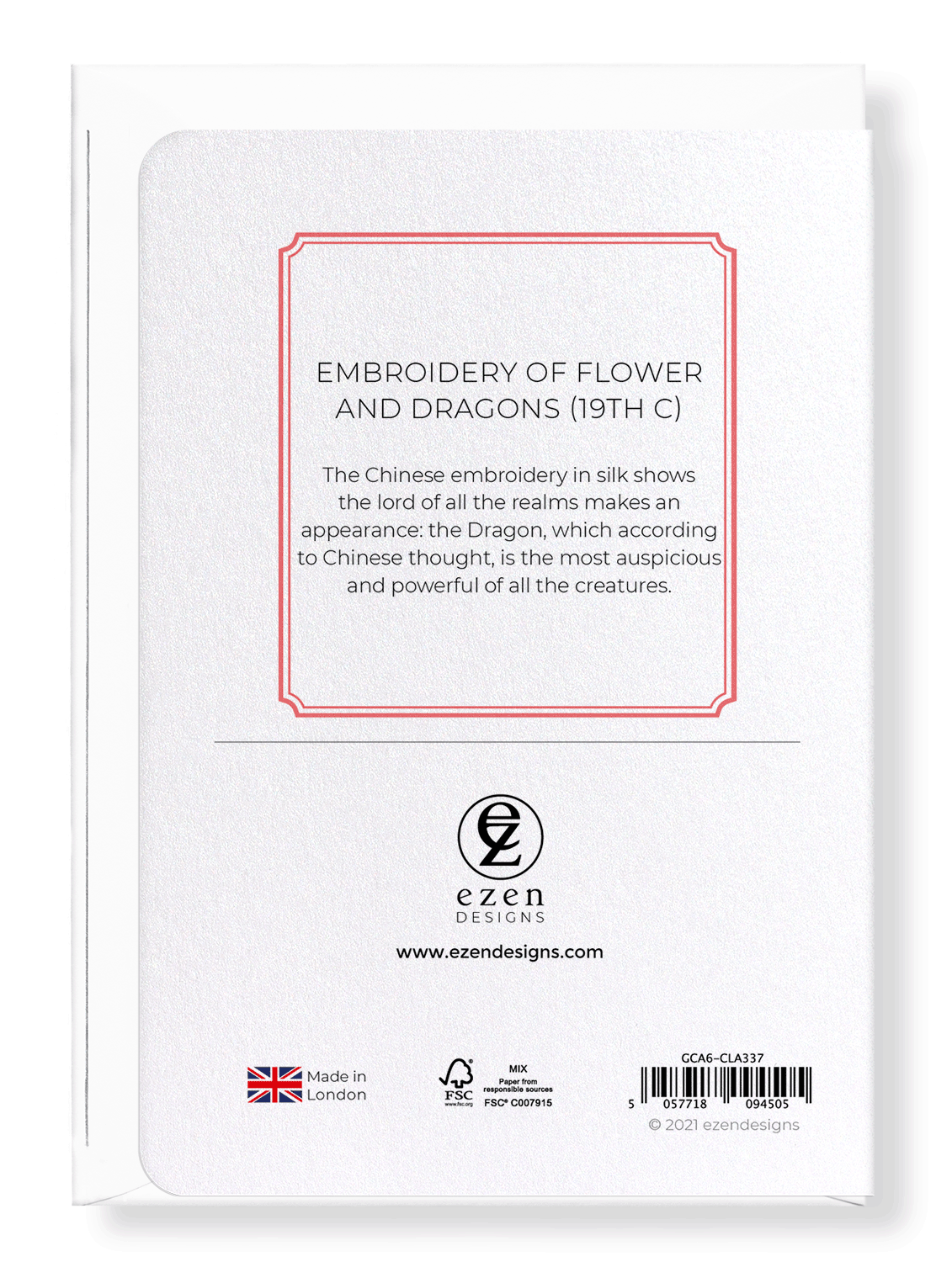 Ezen Designs - Embroidery of Flower and Dragons (19th C) - Greeting Card - Back