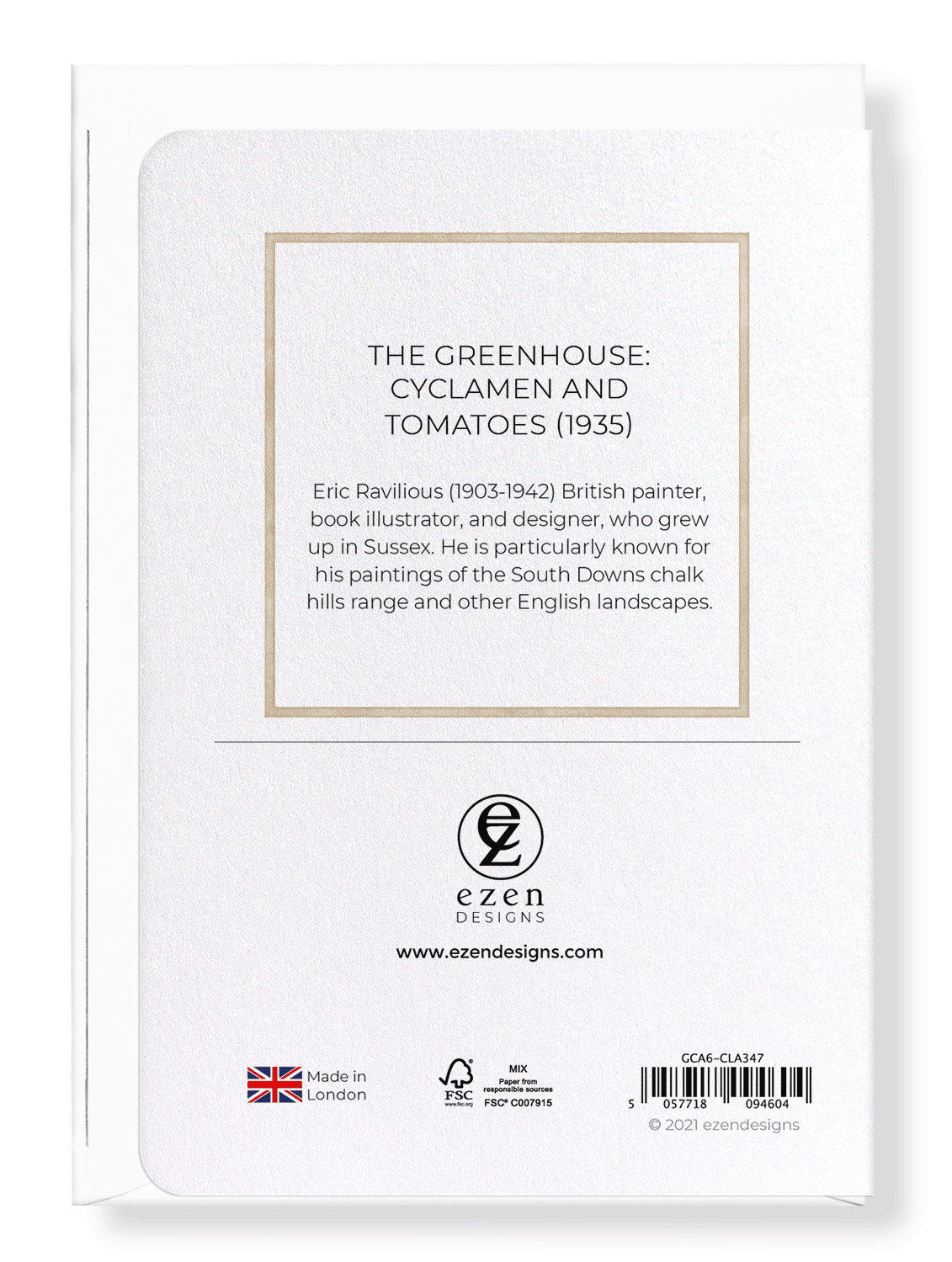 Ezen Designs - The Greenhouse: Cyclamen and Tomatoes (1935) - Greeting Card - Back