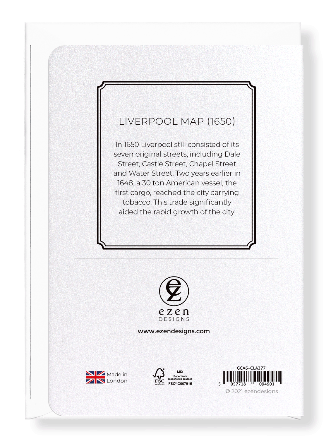 Ezen Designs - Liverpool Map (1650) - Greeting Card - Back