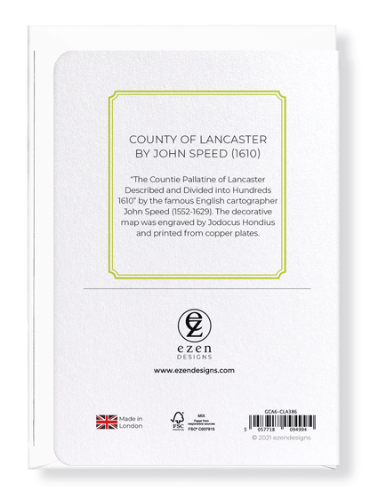 Ezen Designs - County of Lancaster by John Speed (1610) - Greeting Card - Back