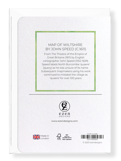 Ezen Designs - Map of Wiltshire by John Speed (c.1611) - Greeting Card - Back