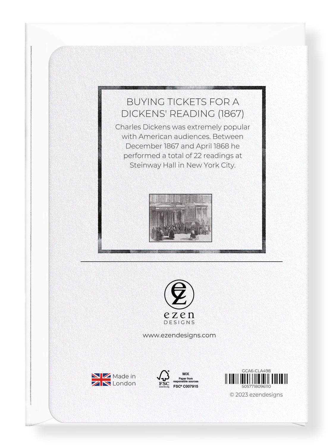 Ezen Designs - Buying Tickets for a Dickens' Reading (1867) - Greeting Card - Back