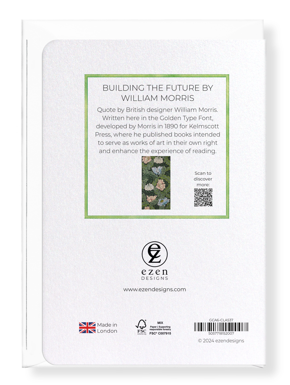 Ezen Designs - Building the Future by William Morris - Greeting Card - Back