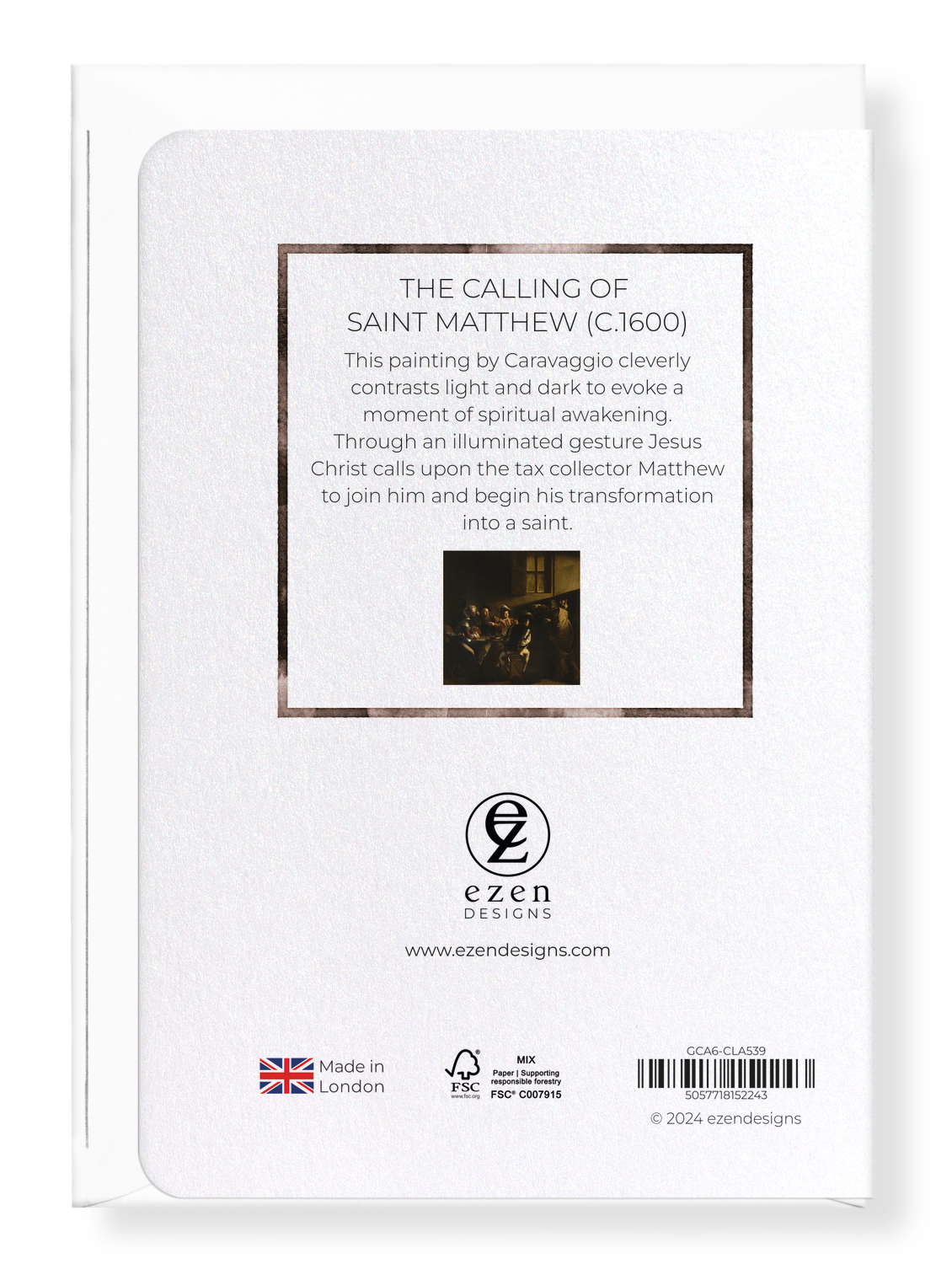Ezen Designs - The Calling of Saint Matthew (c.1600) - Greeting Card - Back