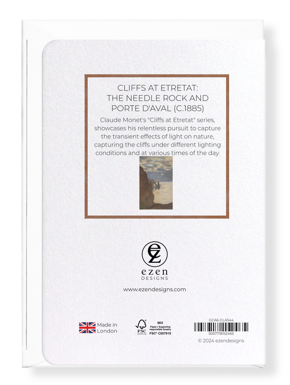 Ezen Designs - Cliffs at Etretat: The Needle Rock and Porte d'Aval (C.1885) - Greeting Card - Back