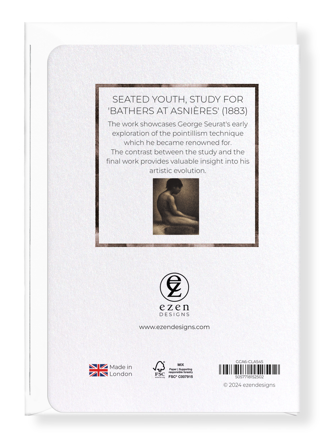 Ezen Designs - Seated Youth, Study for 'Bathers at Asnières' (1883) - Greeting Card - Back
