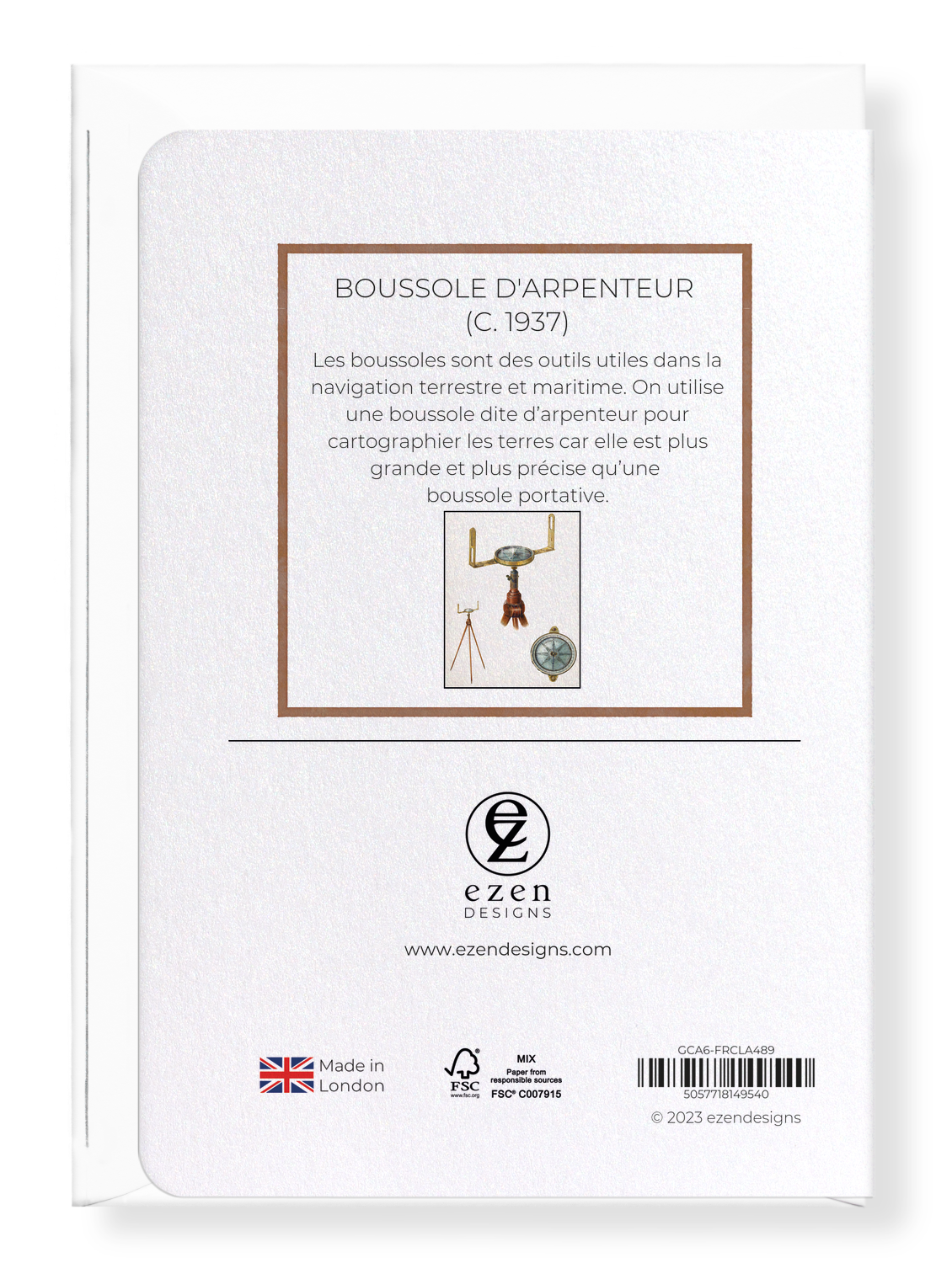 Ezen Designs - Boussole d'Arpenteur (c. 1937) - Greeting Card - Back