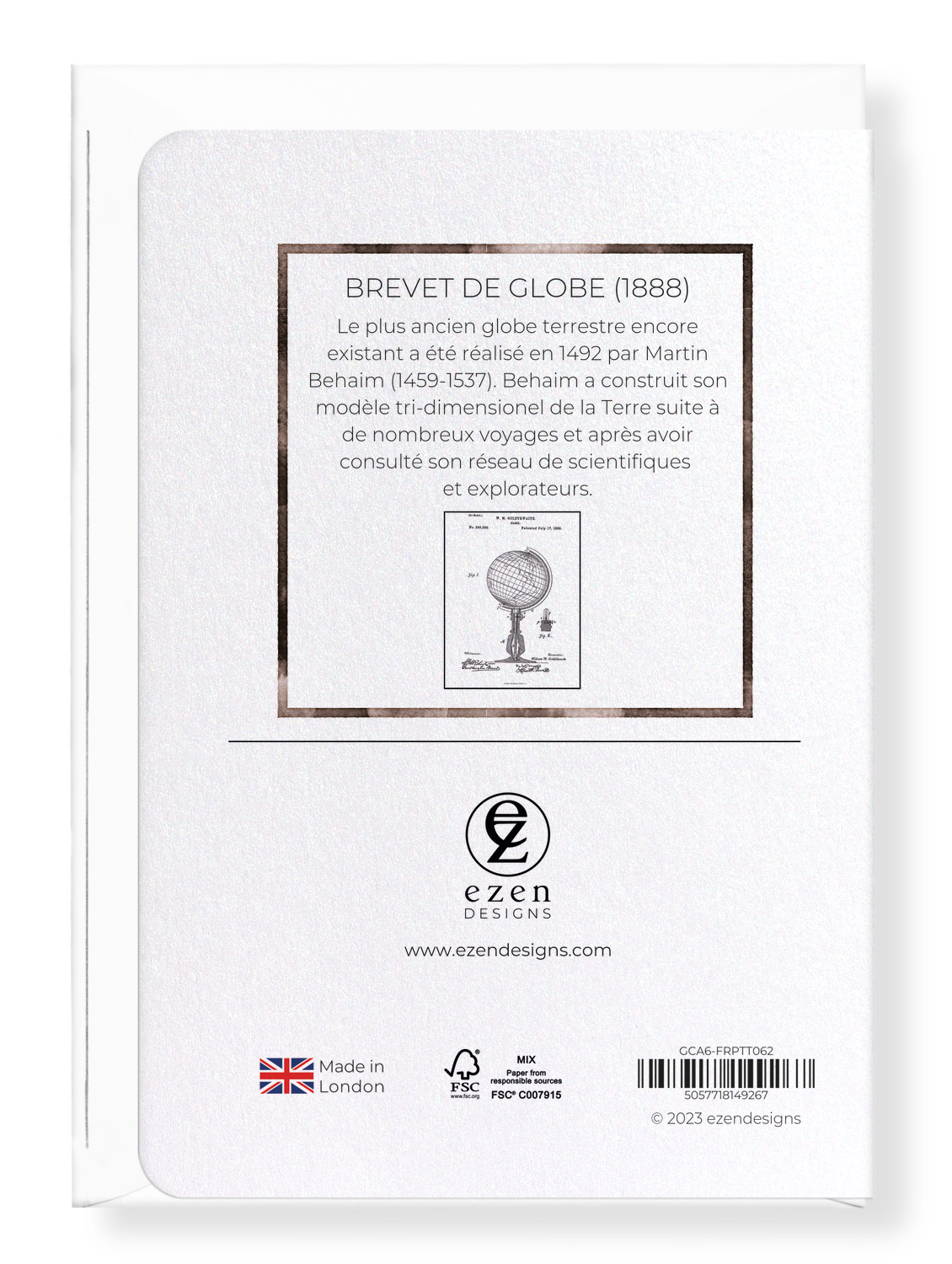 Ezen Designs - BREVET DE GLOBE (1888) - Greeting Card - Back