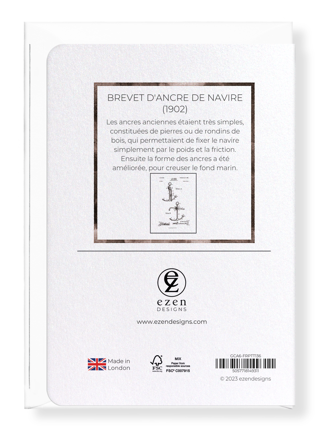 Ezen Designs - BREVET D'ANCRE DE NAVIRE (1902) - Greeting Card - Back