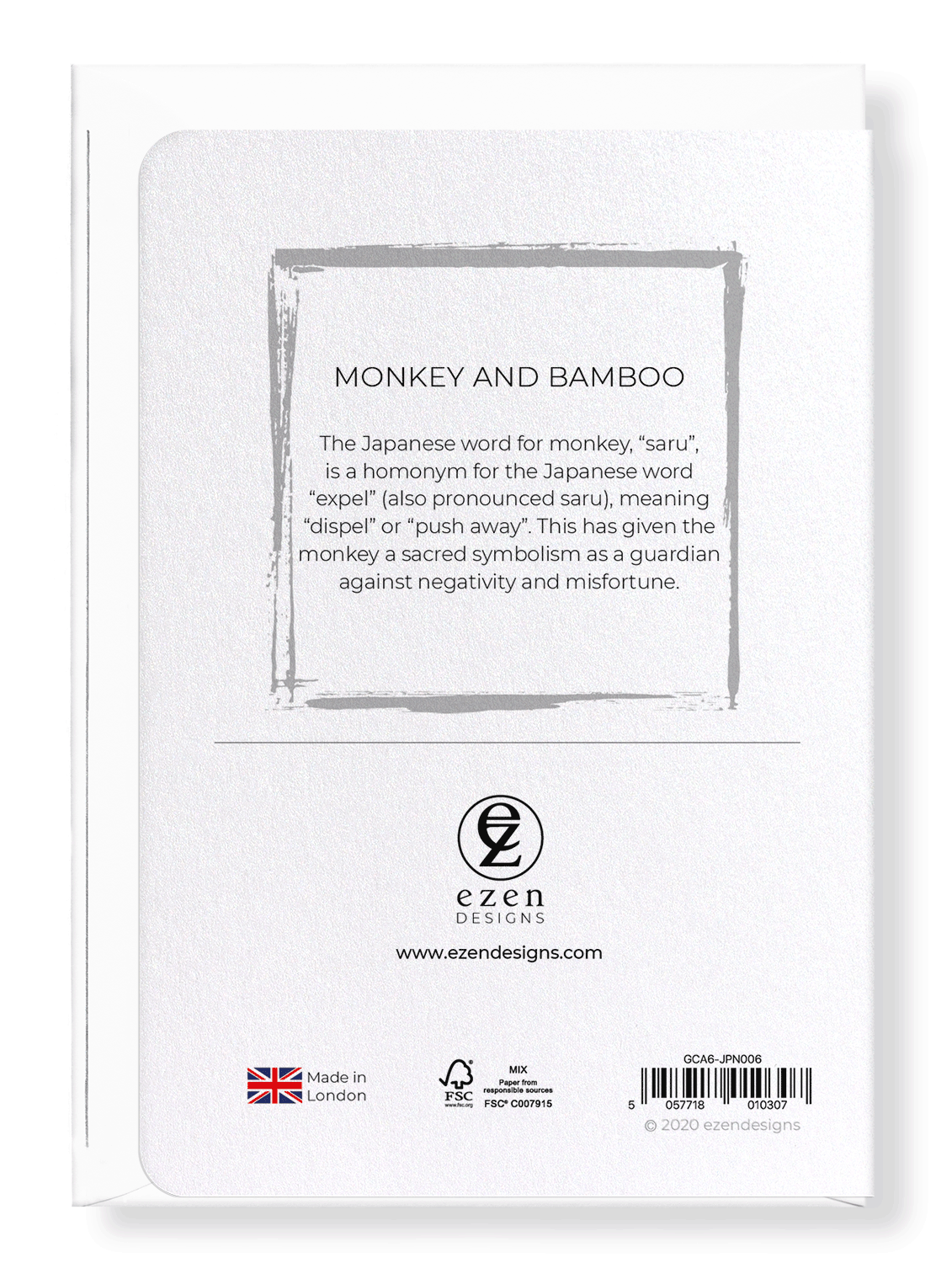 Ezen Designs - Monkey and bamboo - Greeting Card - Back