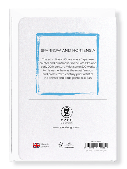 Ezen Designs - Sparrow and hortensia - Greeting Card - Back