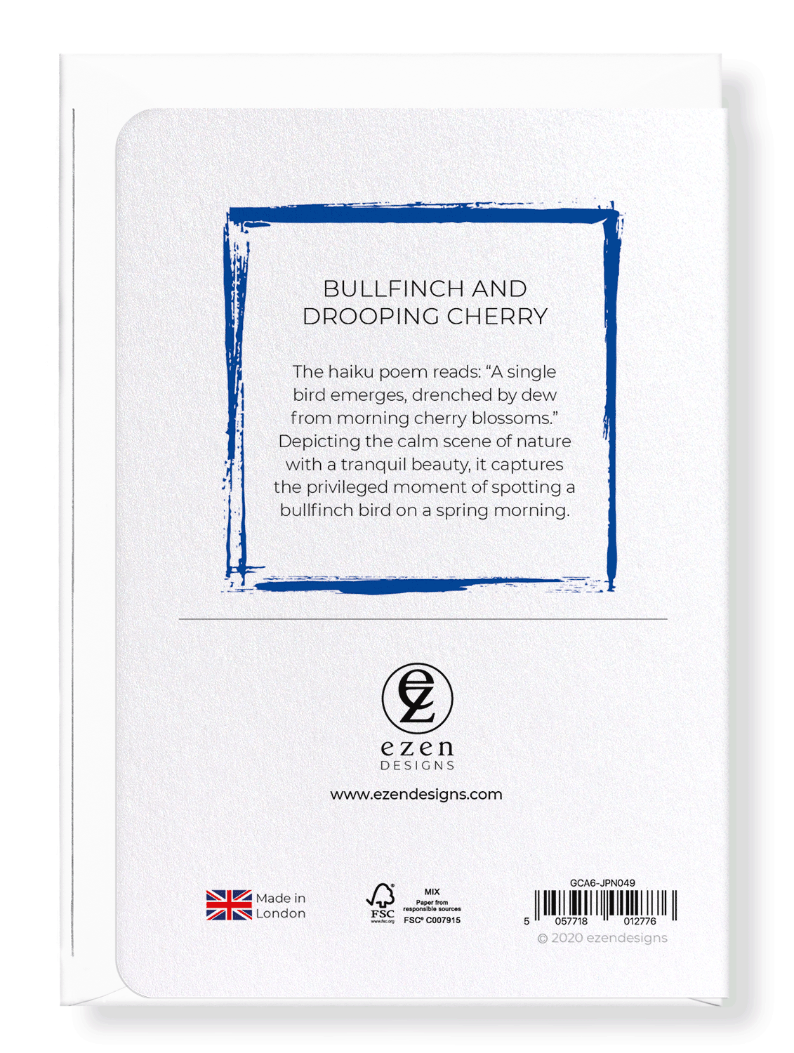 Ezen Designs - Bullfinch and drooping cherry - Greeting Card - Back