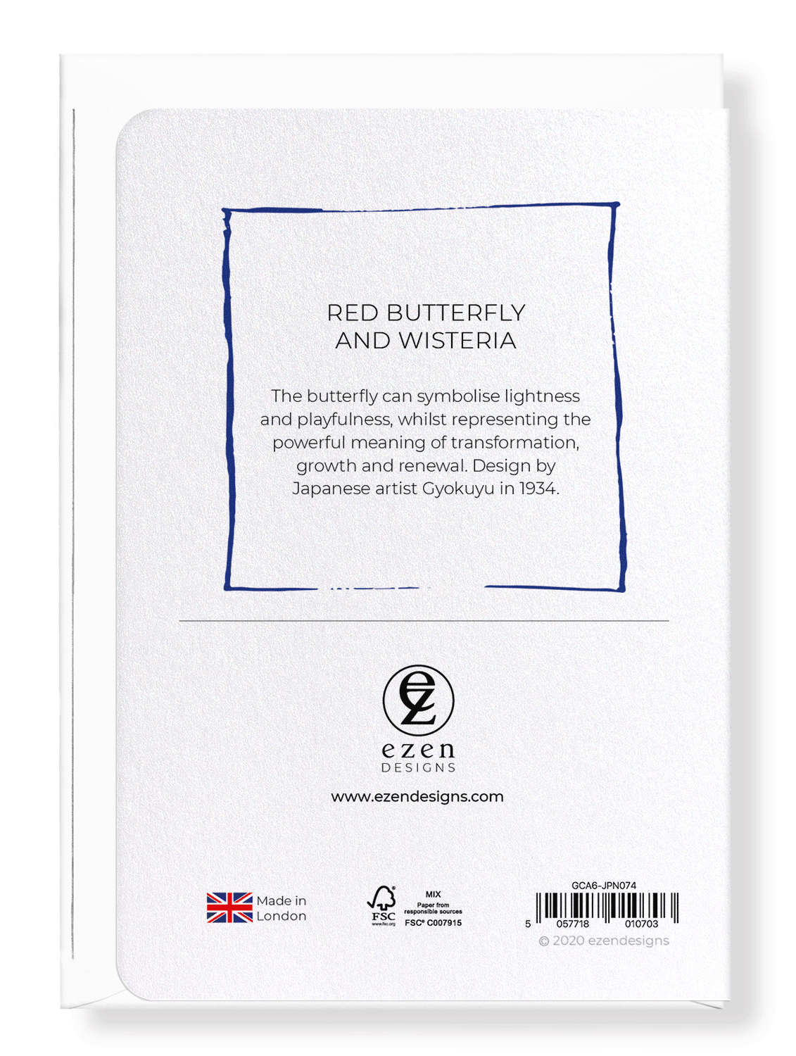 Ezen Designs - Red butterfly and wisteria - Greeting Card - Back