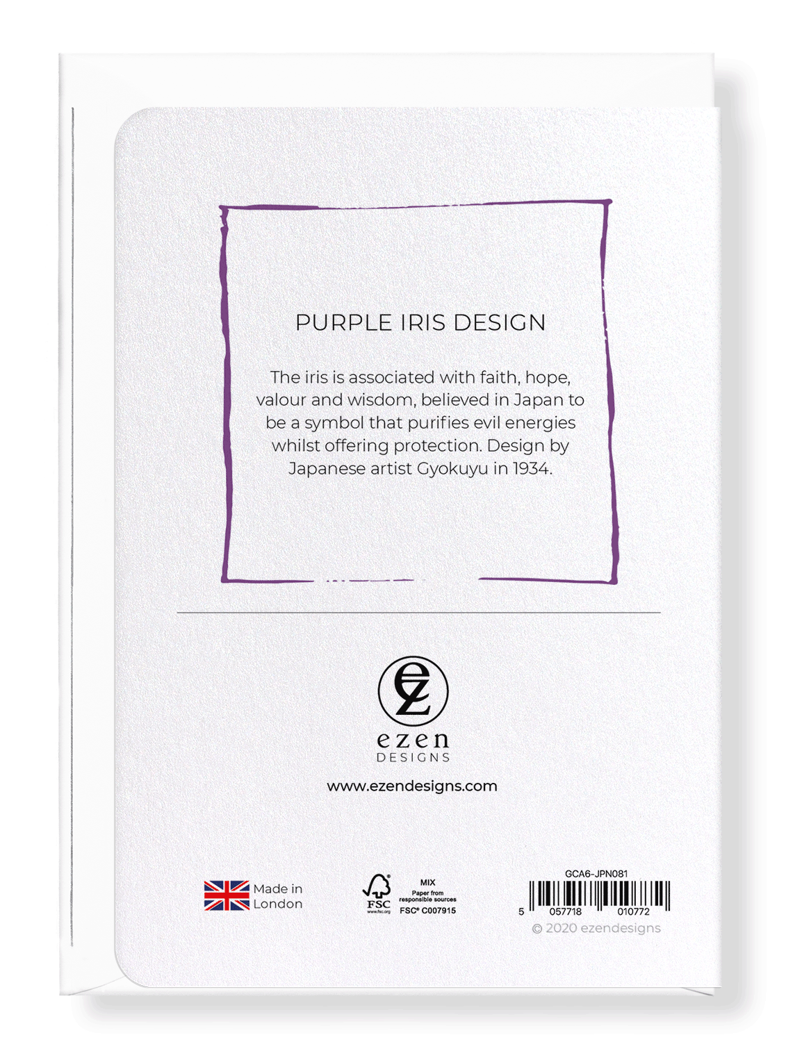 Ezen Designs - Purple iris design - Greeting Card - Back
