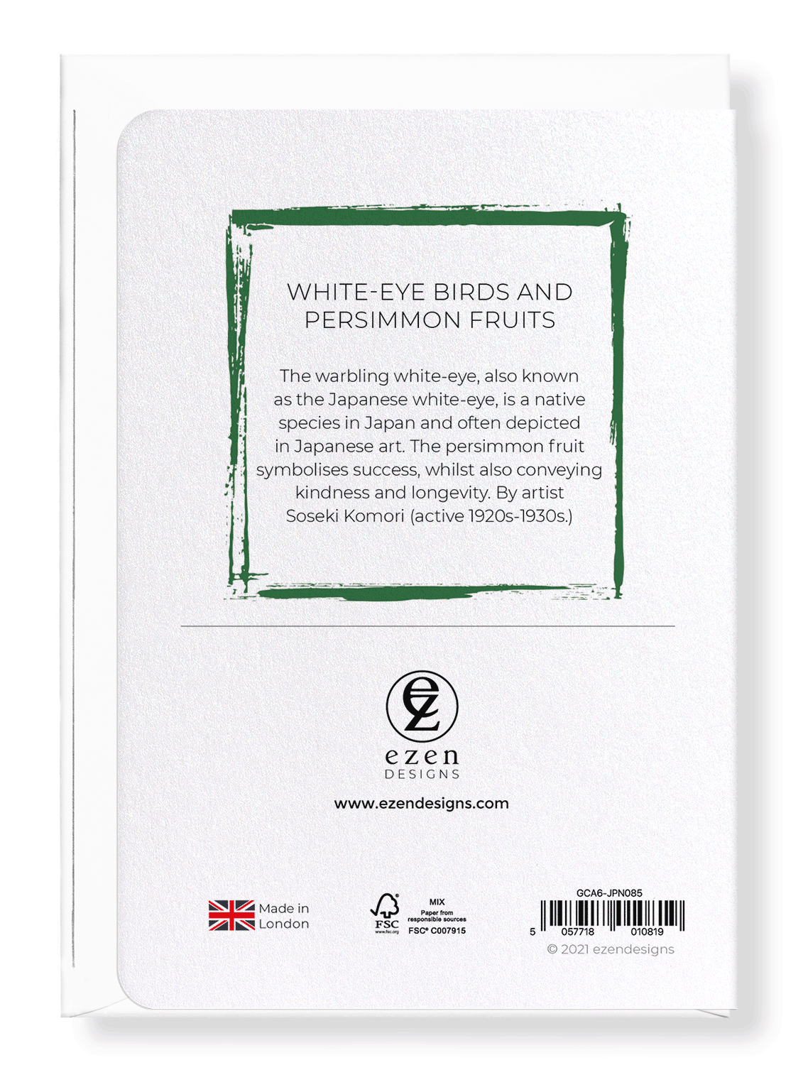 Ezen Designs - White-eye birds and persimmon fruits - Greeting Card - Back