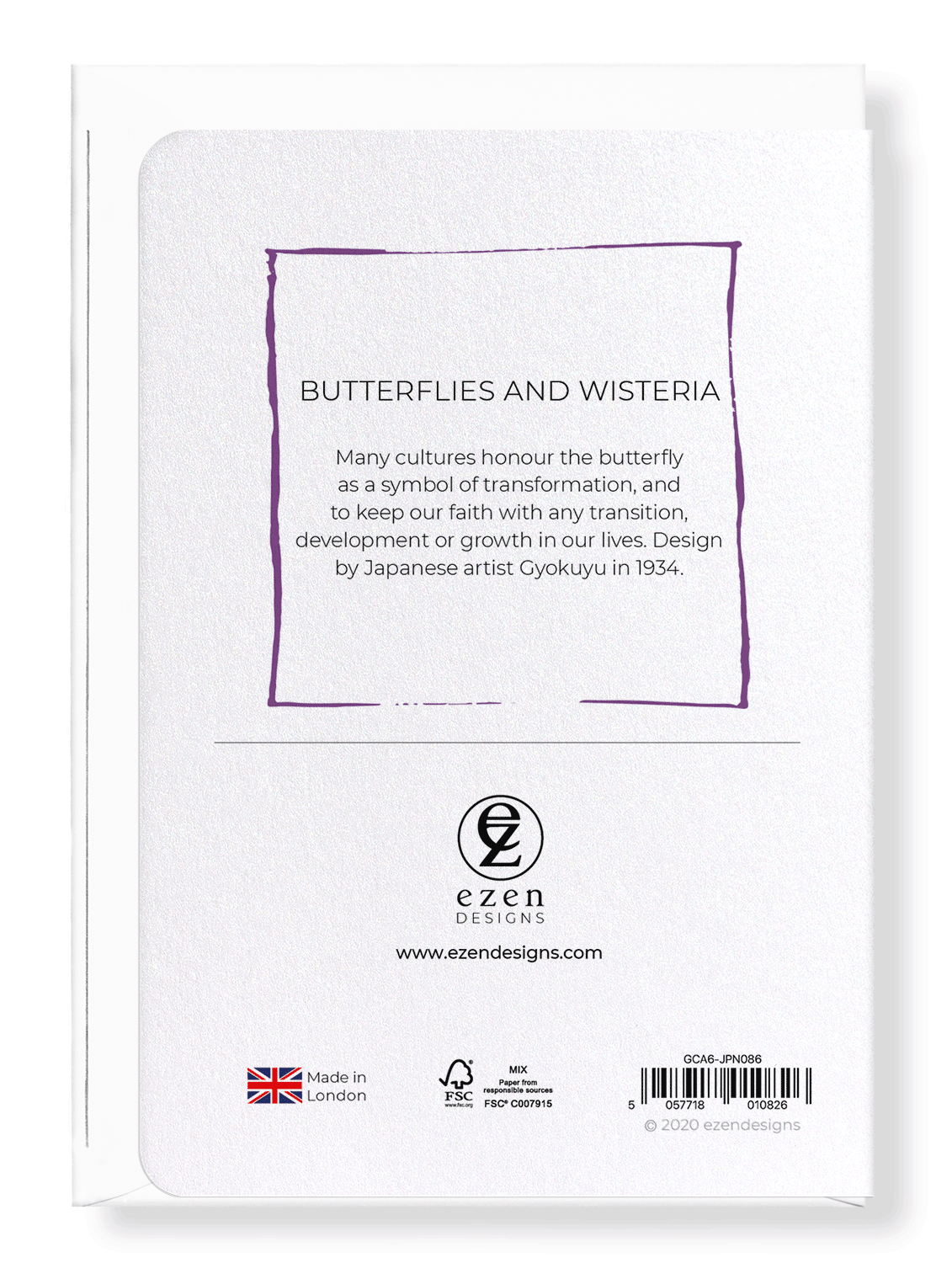 Ezen Designs - Butterflies and wisteria - Greeting Card - Back
