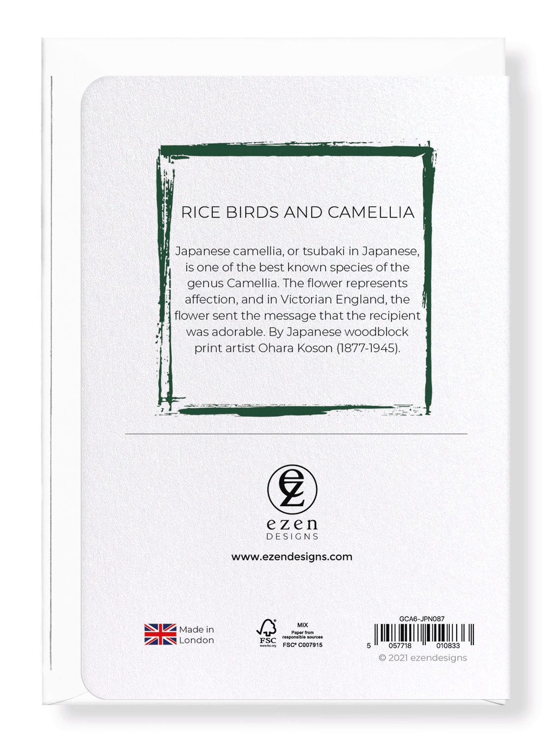 Ezen Designs - Rice birds and Camellia - Greeting Card - Back