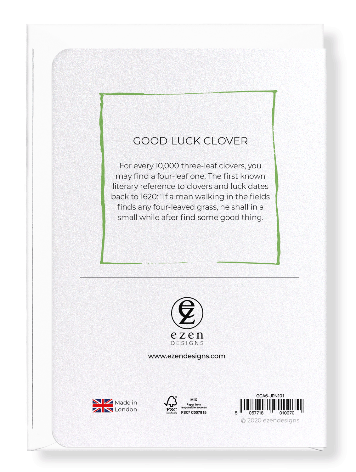 Ezen Designs - Good luck clover - Greeting Card - Back