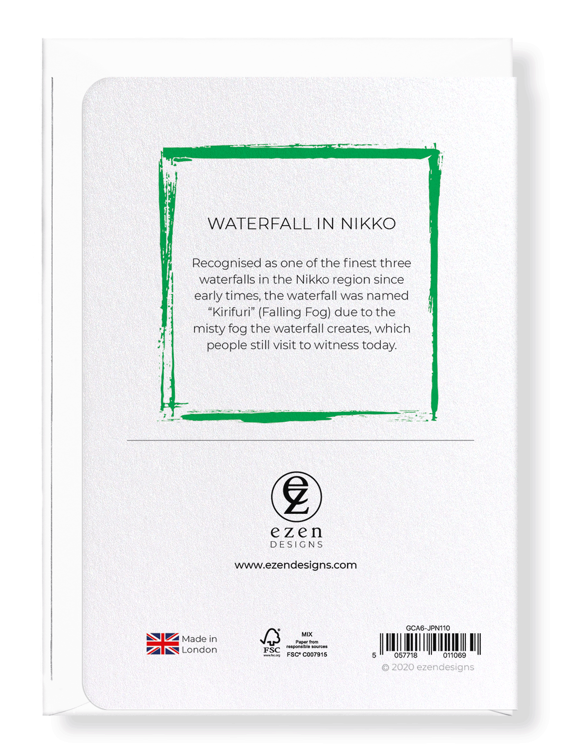 Ezen Designs - Waterfall in nikko - Greeting Card - Back