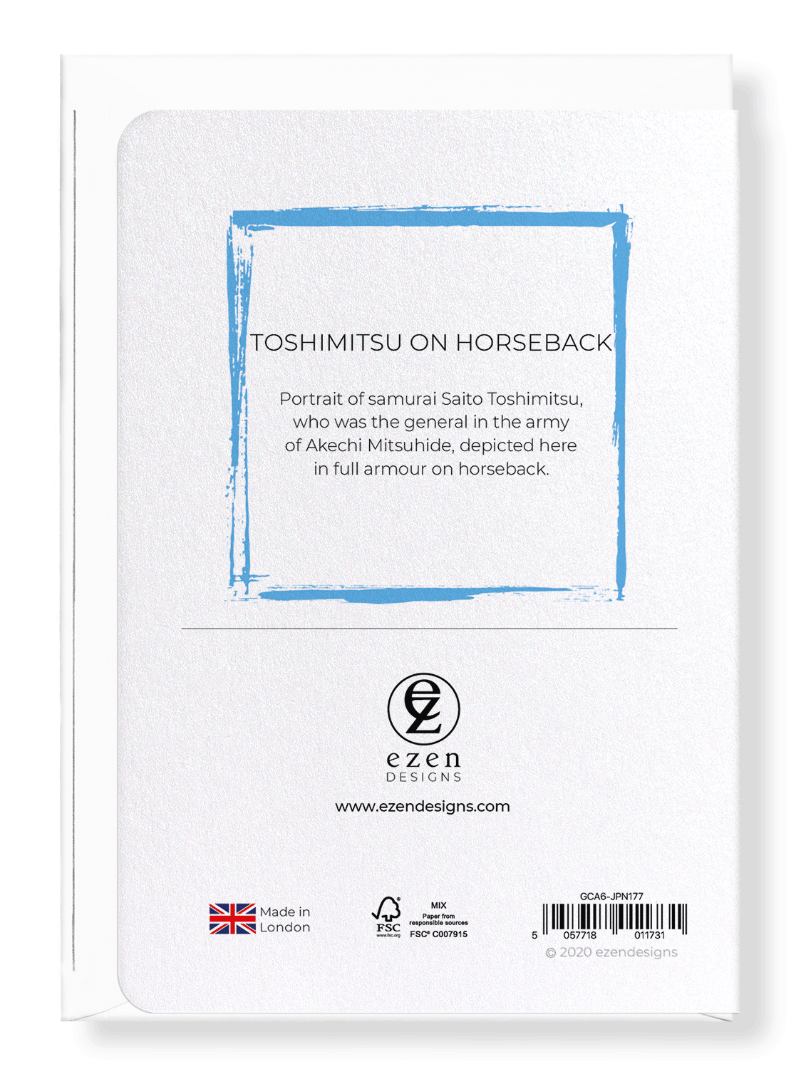 Ezen Designs - Toshimitsu on horseback - Greeting Card - Back