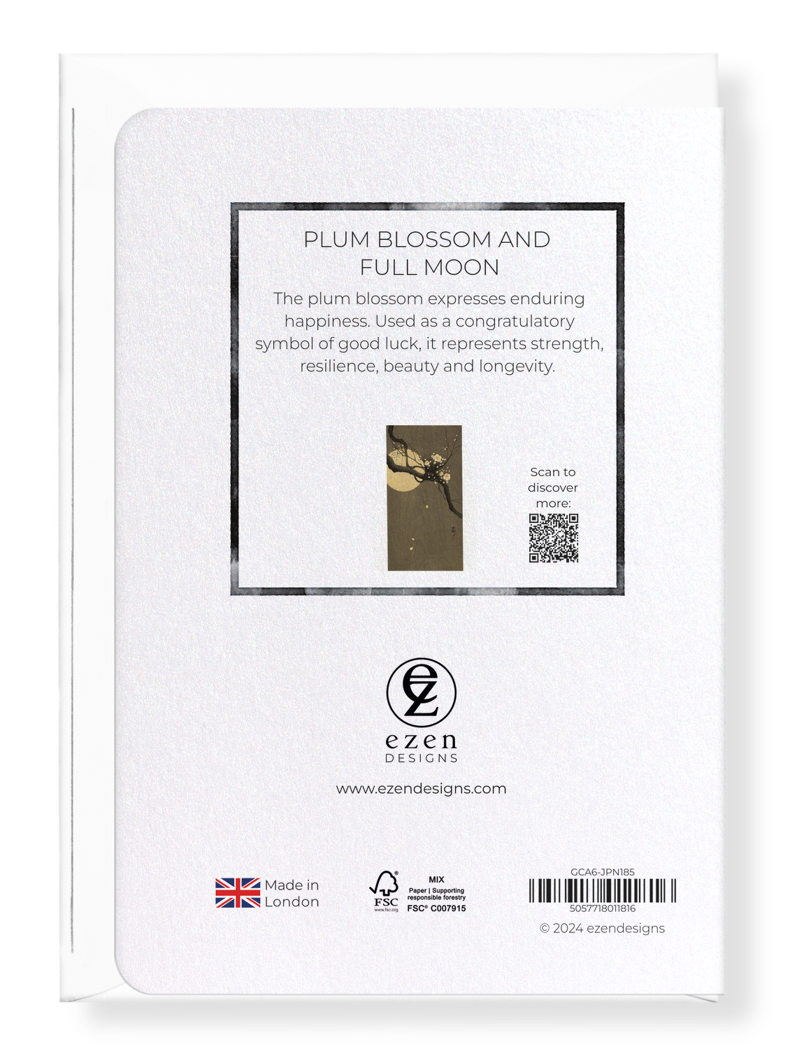 Ezen Designs - Plum blossom and full moon - Greeting Card - Back