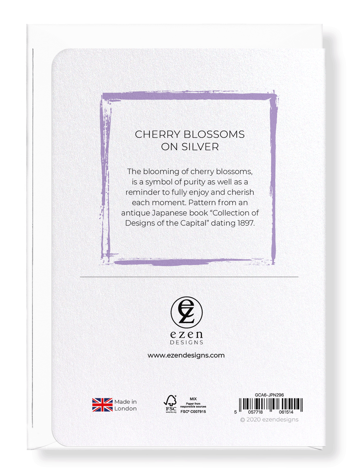 Ezen Designs - Cherry blossoms on silver - Greeting Card - Back