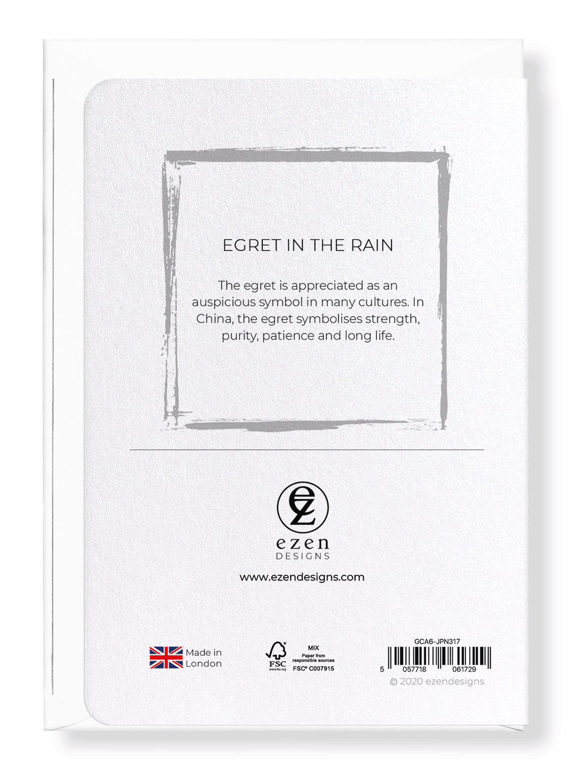 Ezen Designs - Egret in the rain - Greeting Card - Back