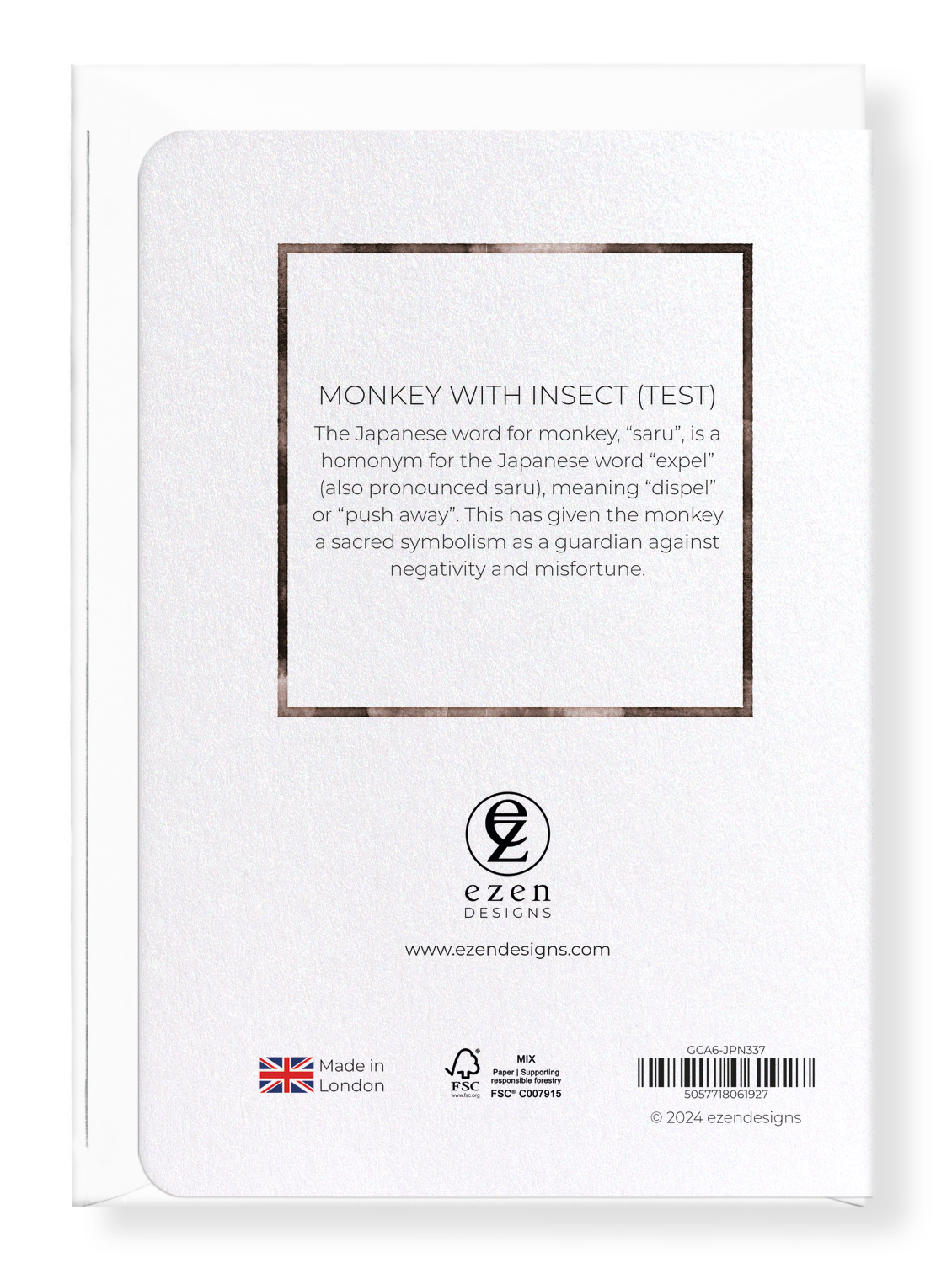 Ezen Designs - Monkey with insect (TEST) - Greeting Card - Back