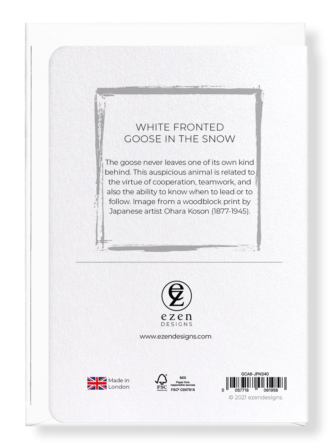 Ezen Designs - White fronted goose in the snow - Greeting Card - Back