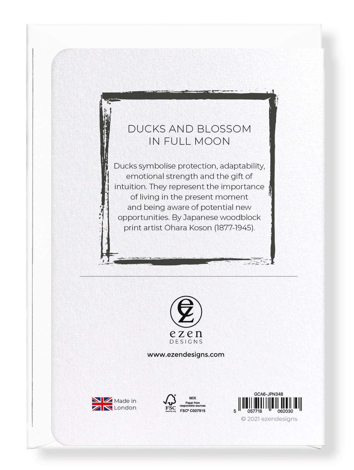 Ezen Designs - Ducks and blossom in full moon - Greeting Card - Back