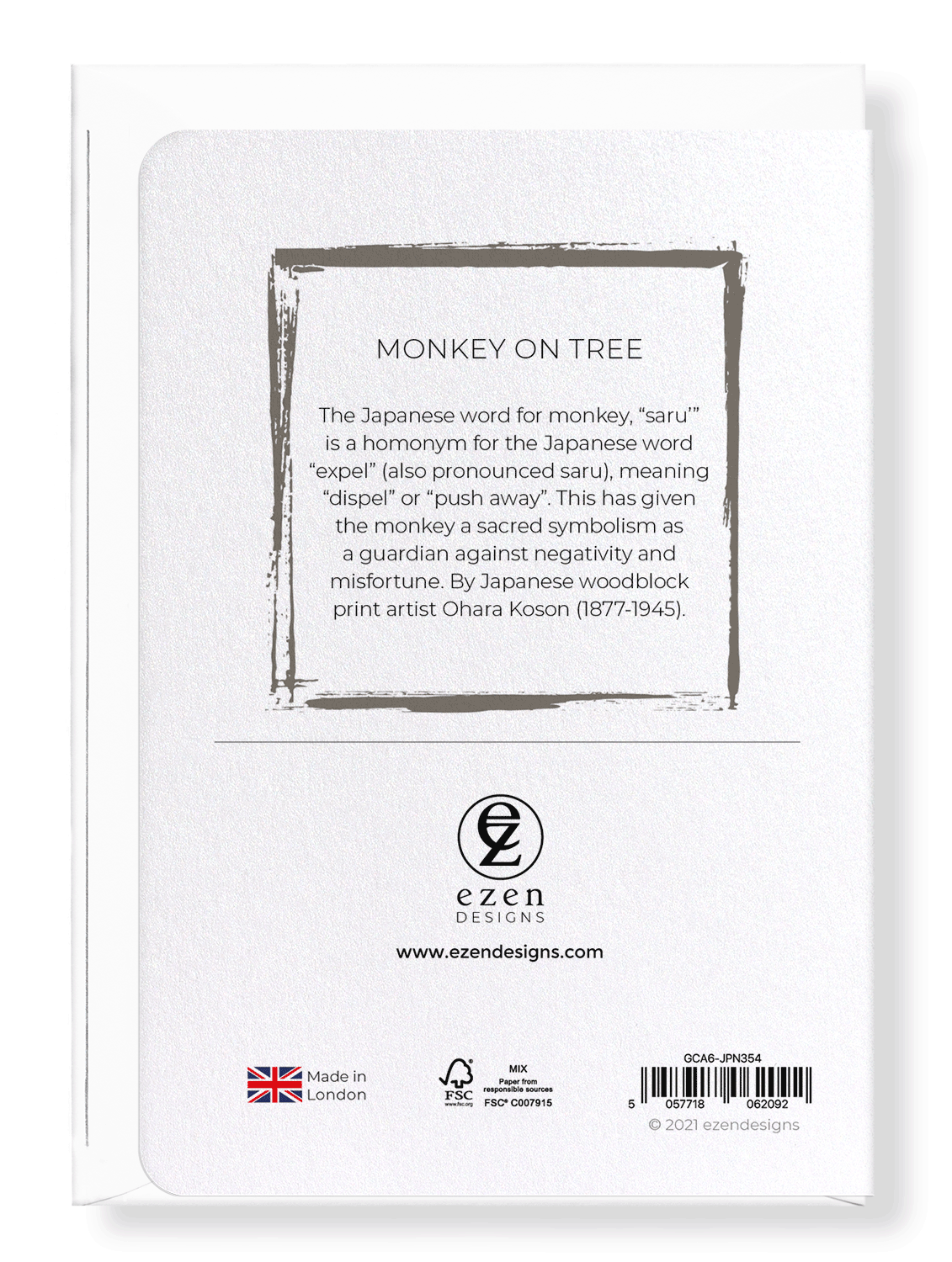 Ezen Designs - Monkey on tree - Greeting Card - Back