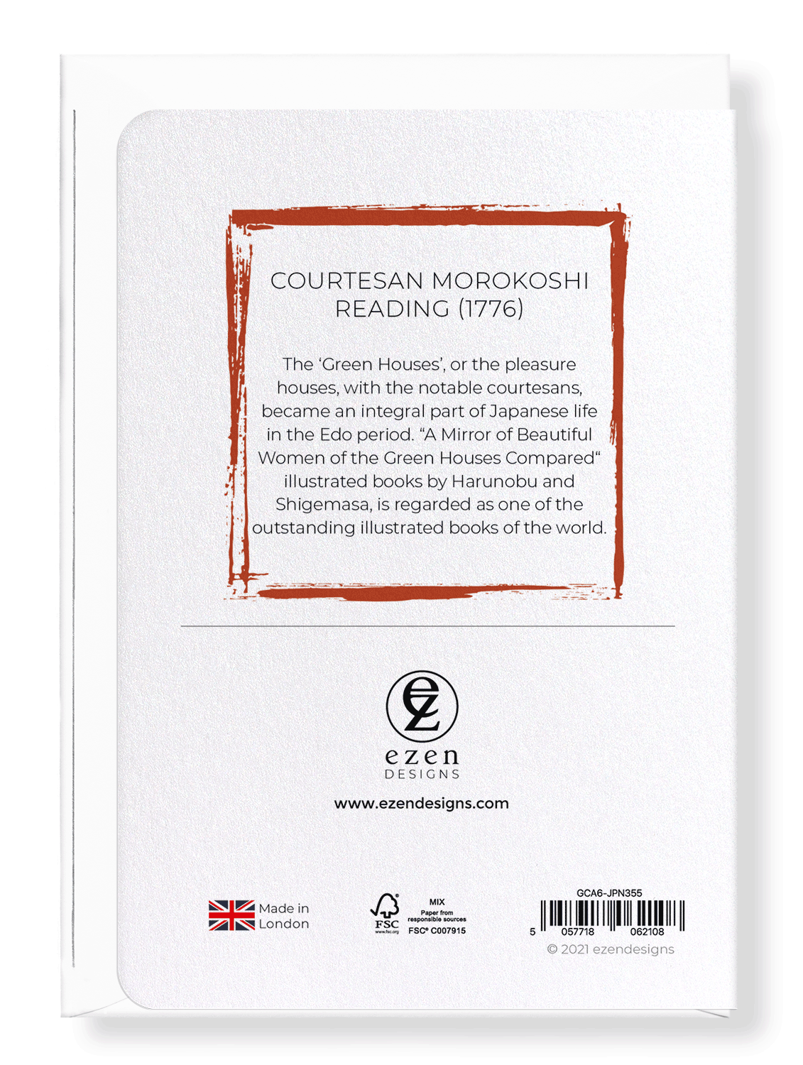Ezen Designs - Courtesan Morokoshi reading (1776) - Greeting Card - Back