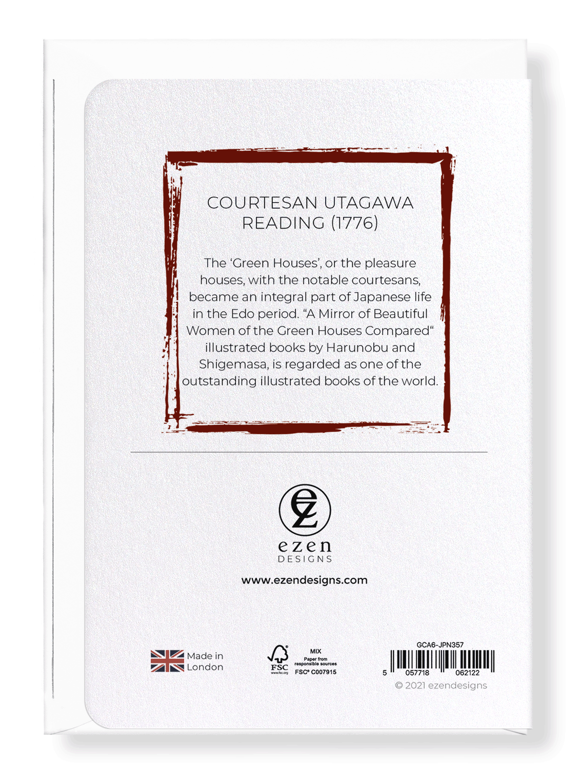 Ezen Designs - Courtesan Utagawa reading (1776) - Greeting Card - Back