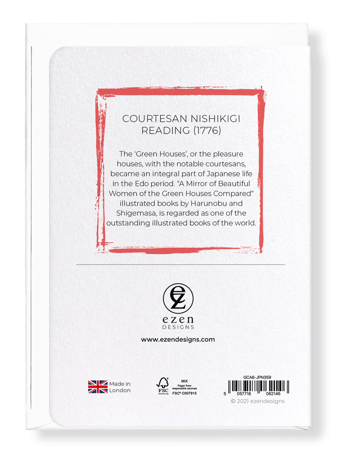 Ezen Designs - Courtesan Nishikigi reading (1776) - Greeting Card - Back