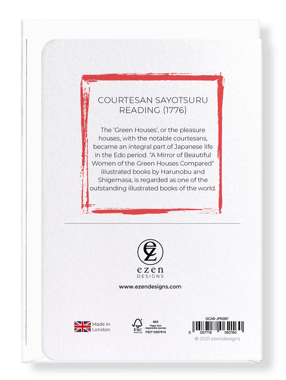 Ezen Designs - Courtesan Sayotsuru reading (1776) - Greeting Card - Back