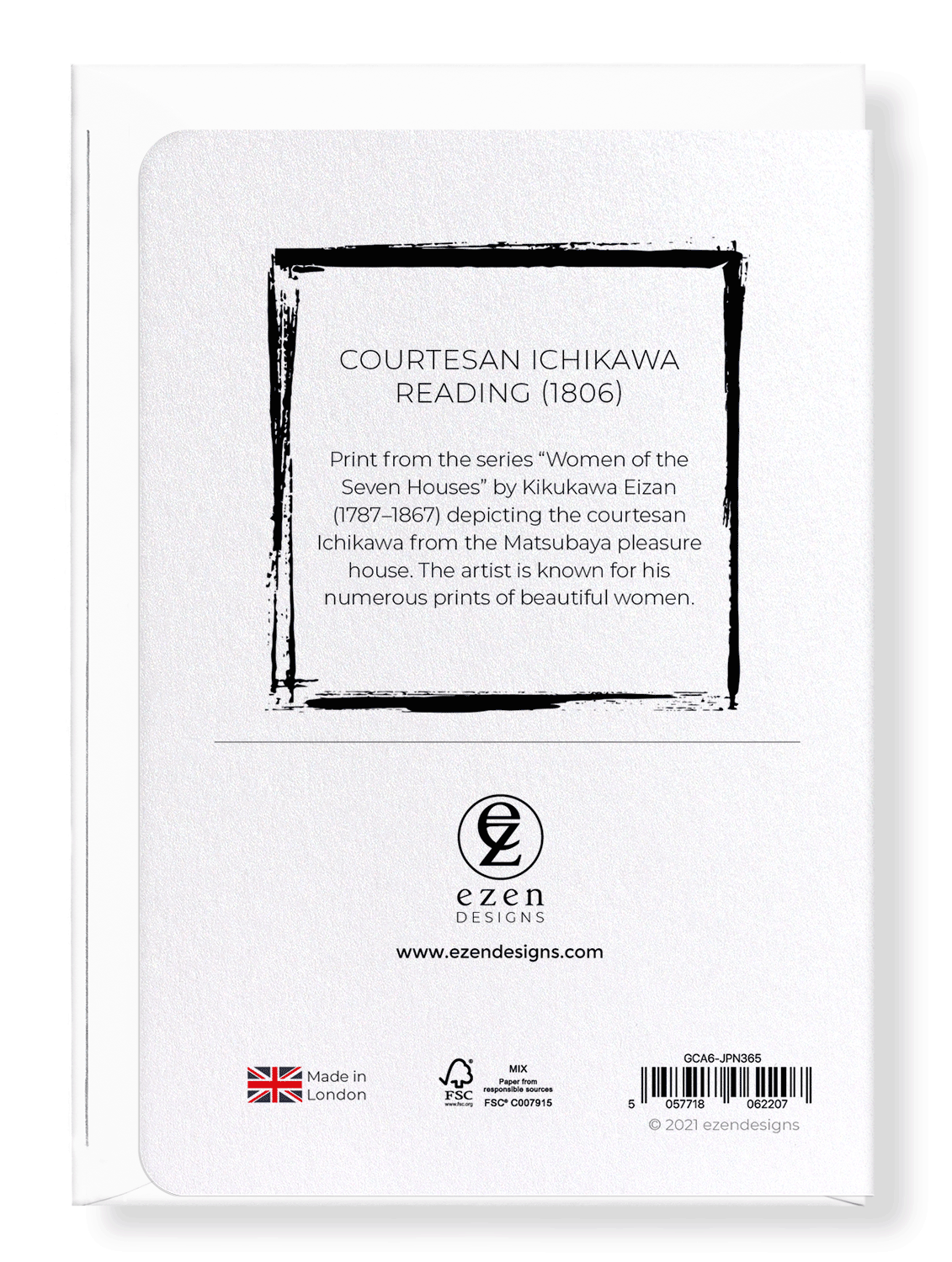 Ezen Designs - Courtesan Ichikawa reading (1806) - Greeting Card - Back