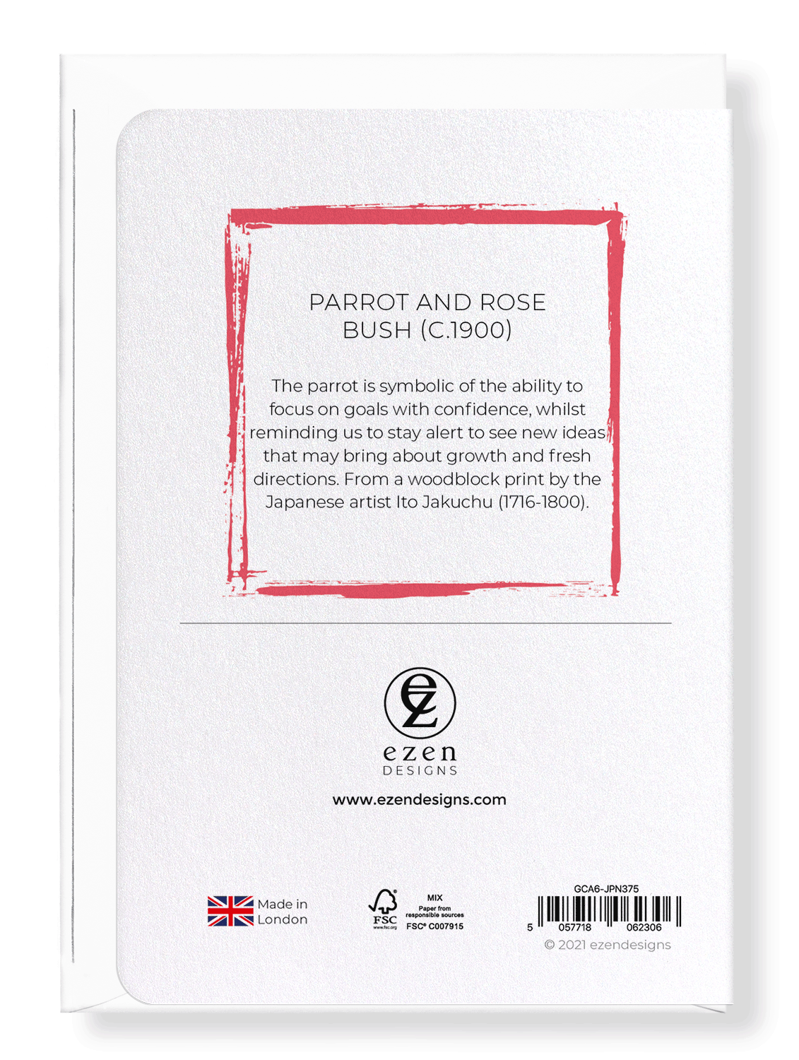 Ezen Designs - Parrot and rose bush (c.1900) - Greeting Card - Back